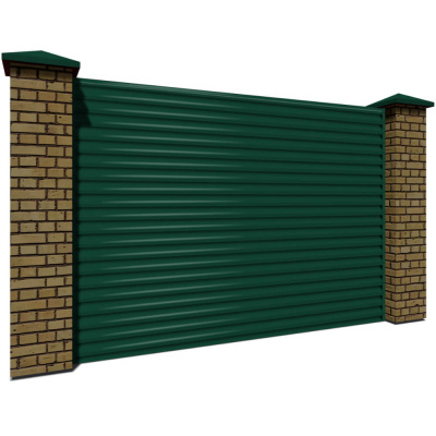 Секция забора жалюзи RAL6005/6005 Зеленый Мох 2-х сторонняя с кирпичными столбами